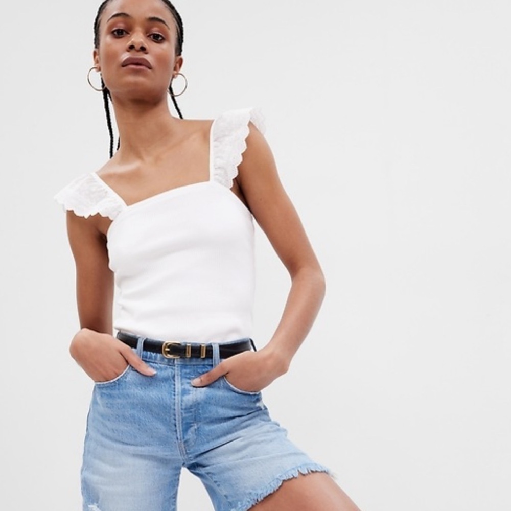 NWT GAP RIB EYELET FLUTTER SLEEVE TANK TOP - SIZE XL